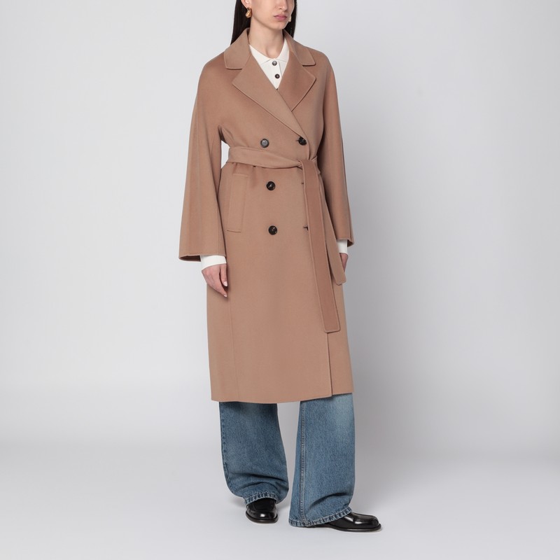 Beige double-breasted wool coat