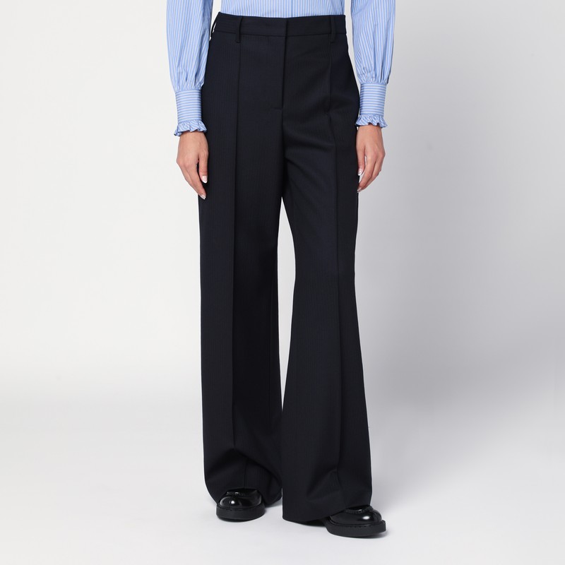 Blue wool wide trousers