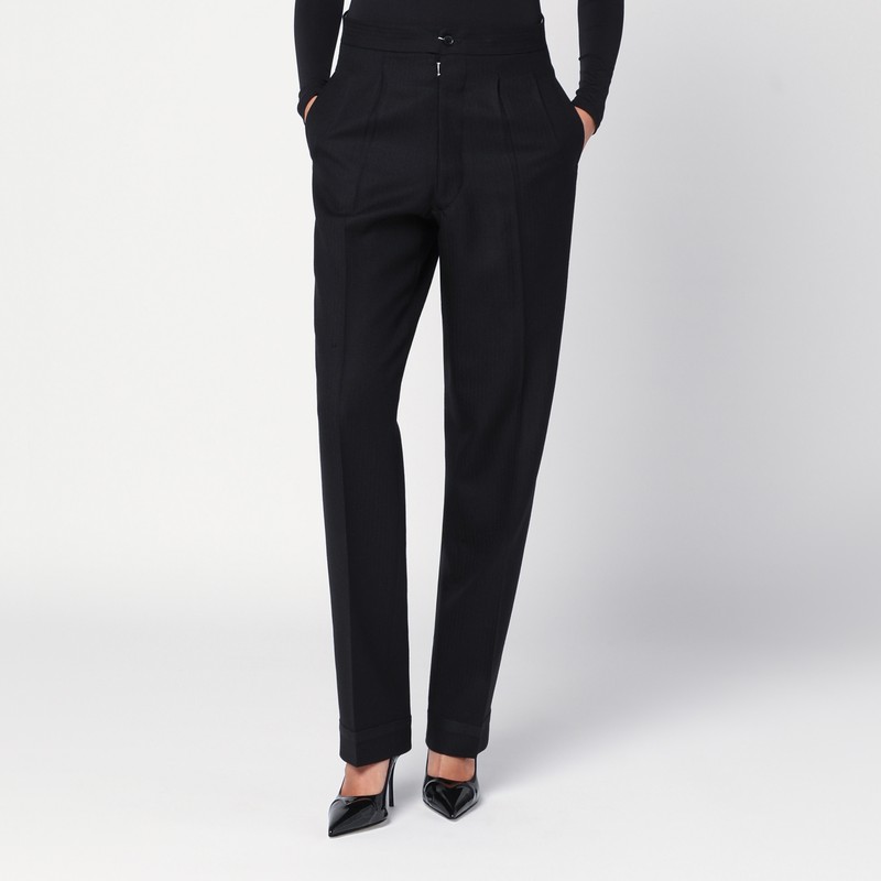 Black wool pleated trousers
