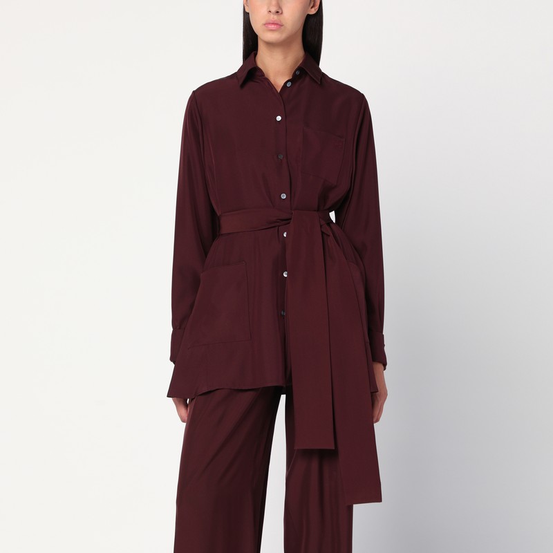 Bordeaux silk blouse with belt