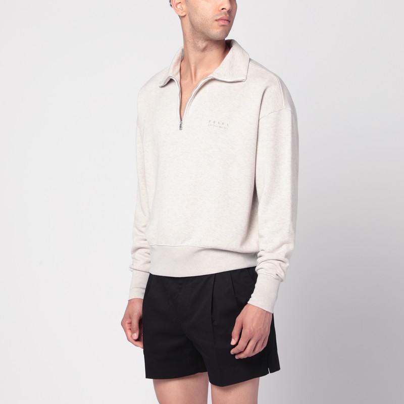 Natural-coloured cotton polo with zip