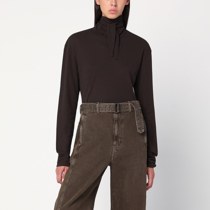 Brown turtleneck with integrated scarf
