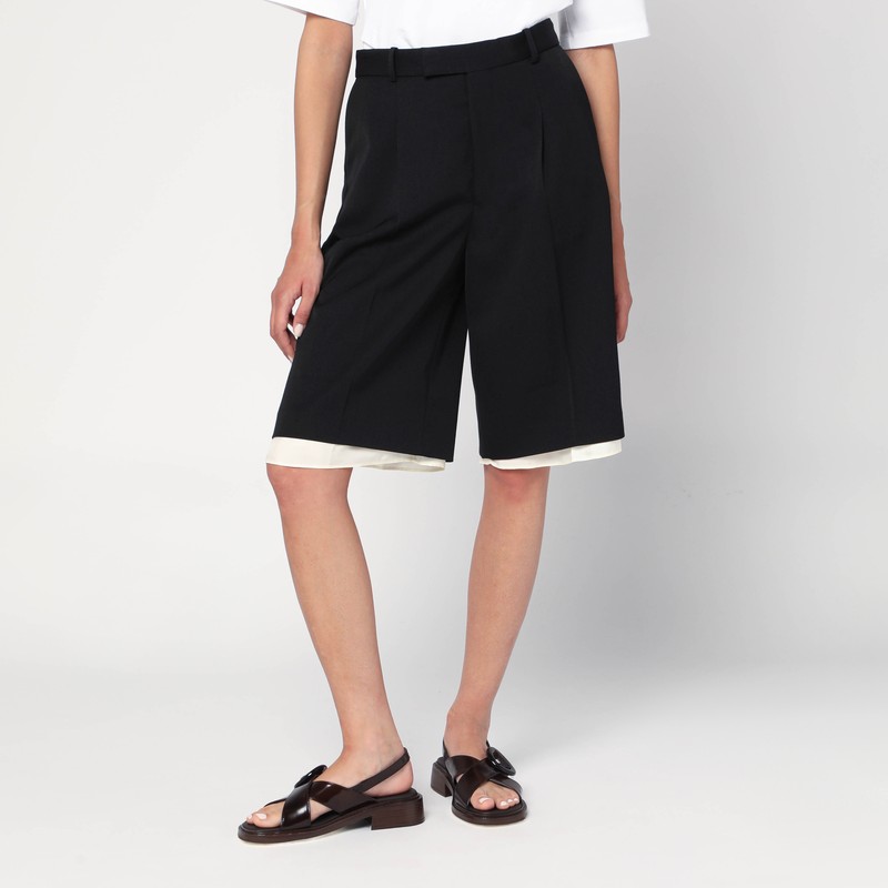 Black double-layer Bermuda shorts