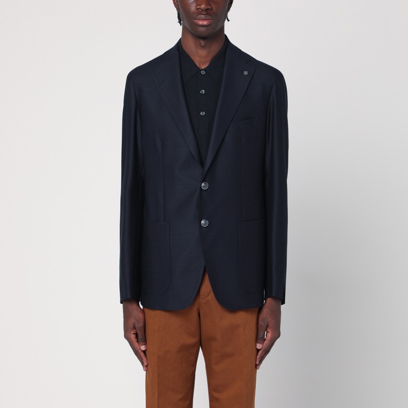 Single-breasted blue jacket in wool