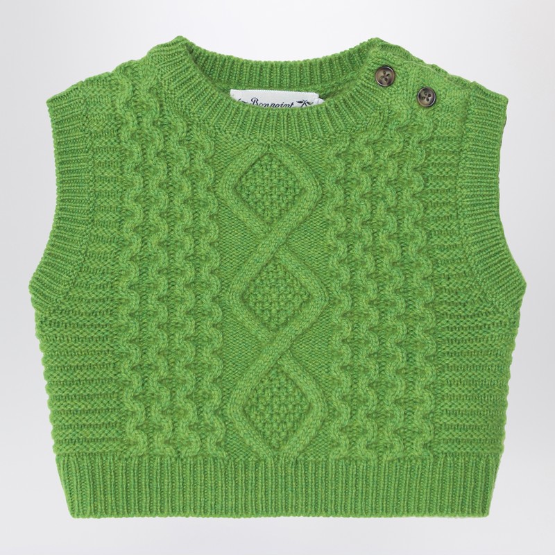 Green wool-blend cable-knit gilet