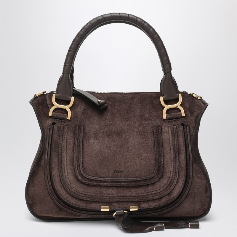 Brown suede leather handbag