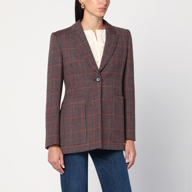 Single-breasted checked brown wool jacket