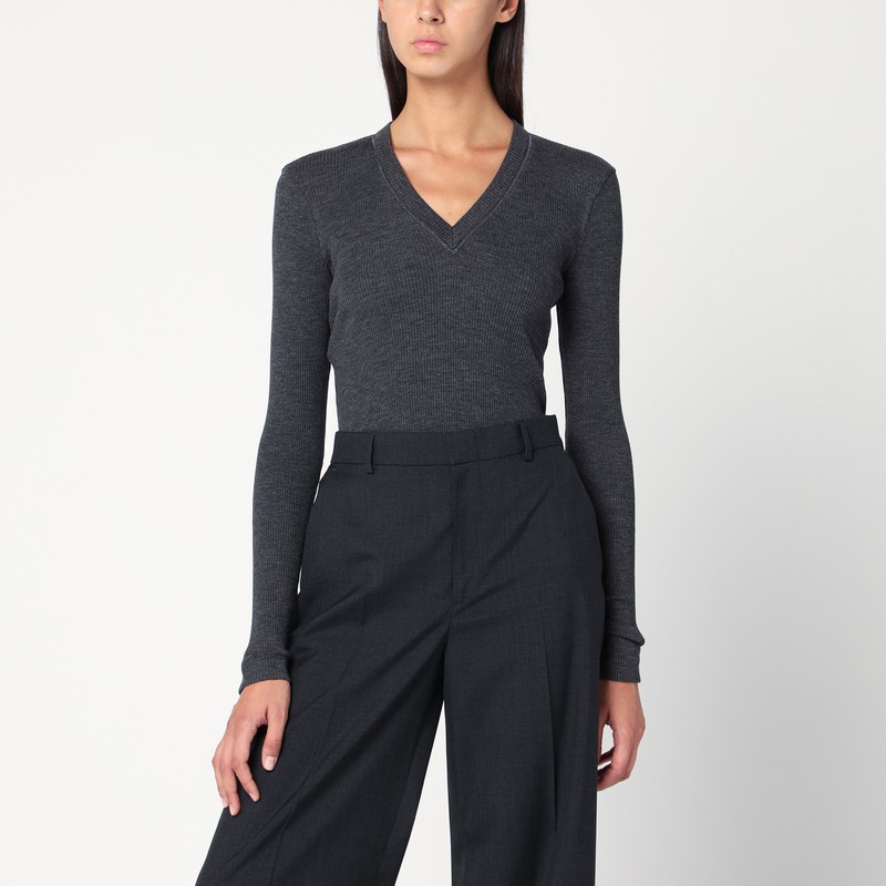 Dark grey ribbed wool sweater