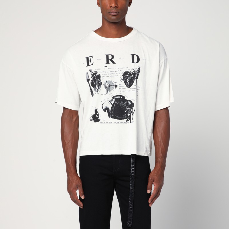 White vintage-effect T-shirt with logo print