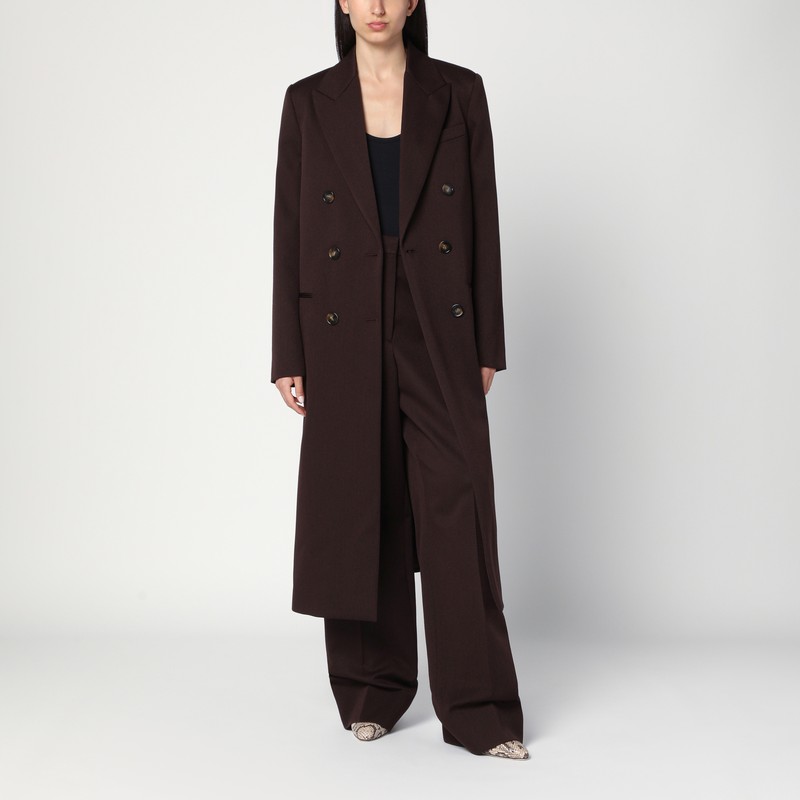 Double-breasted plum wool coat