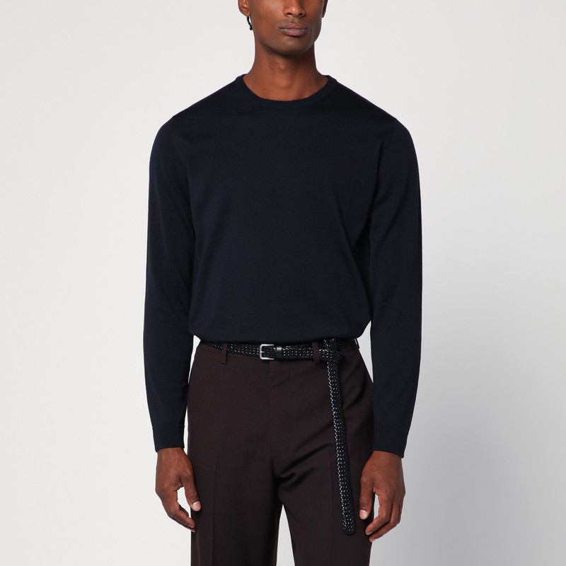 Navy blue crew neck wool sweater