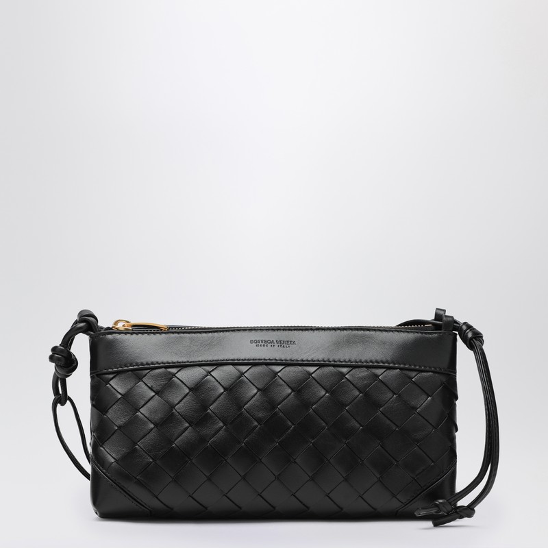 Double Patch black leather and Intrecciato bag
