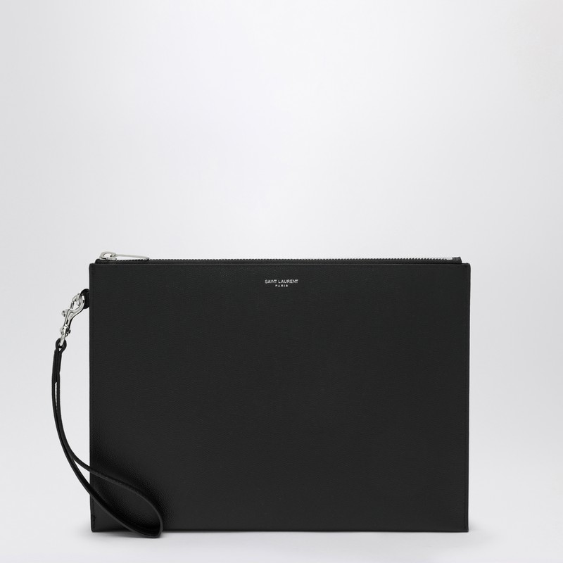 Tablet holder in black grain de poudre leather