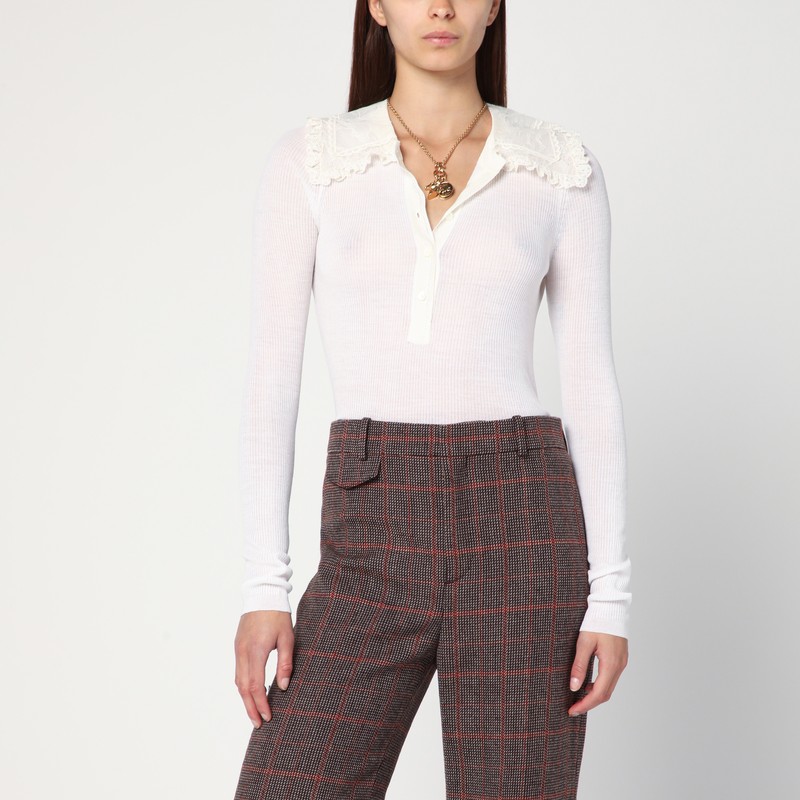 White Henley shirt in wool knit