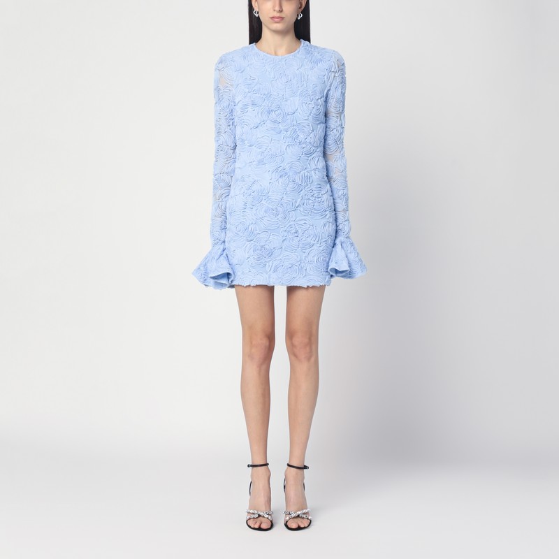 Blue mini dress with flower embroidery