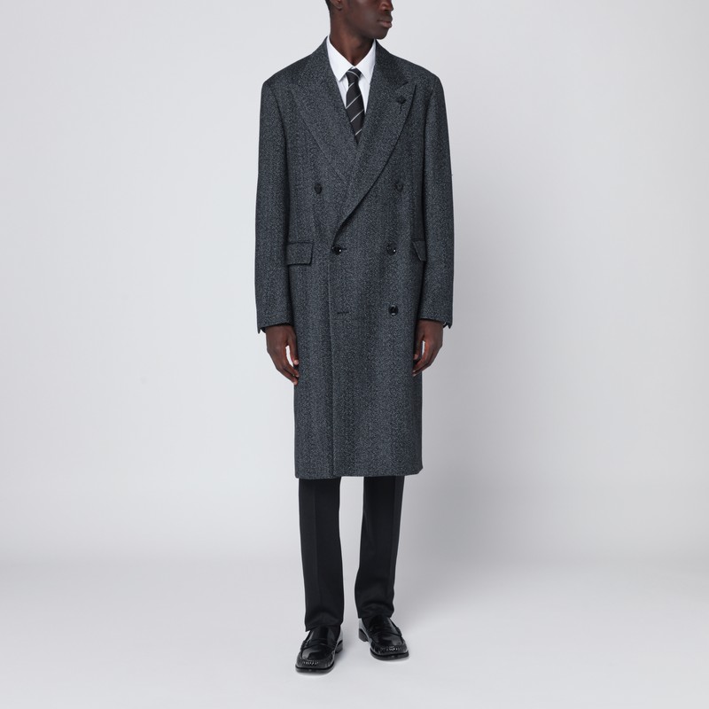 Grey herringbone double-breasted coat
