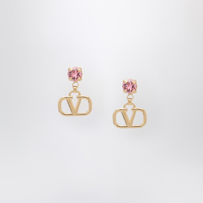Gold VLogo Signature earrings with pink Swarovski