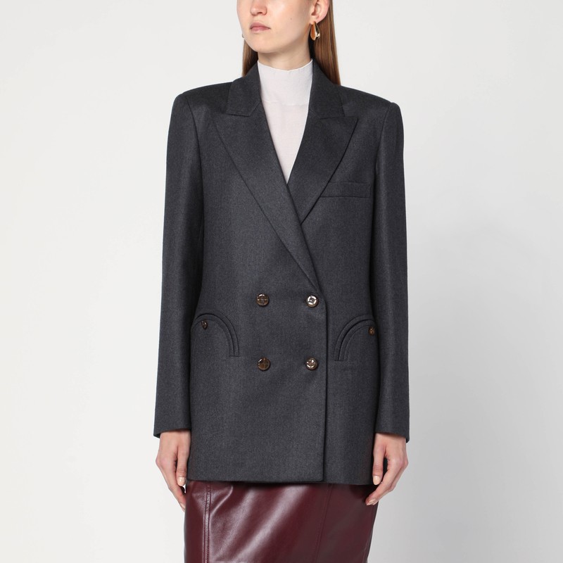 Grey wool double-breasted blazer