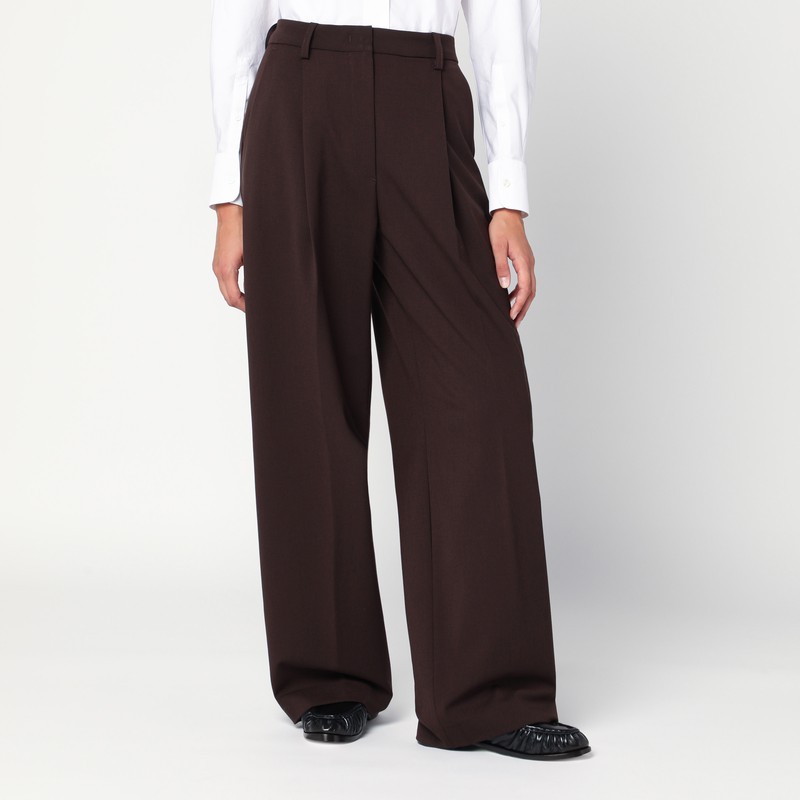 Wide-leg brown wool blend trousers