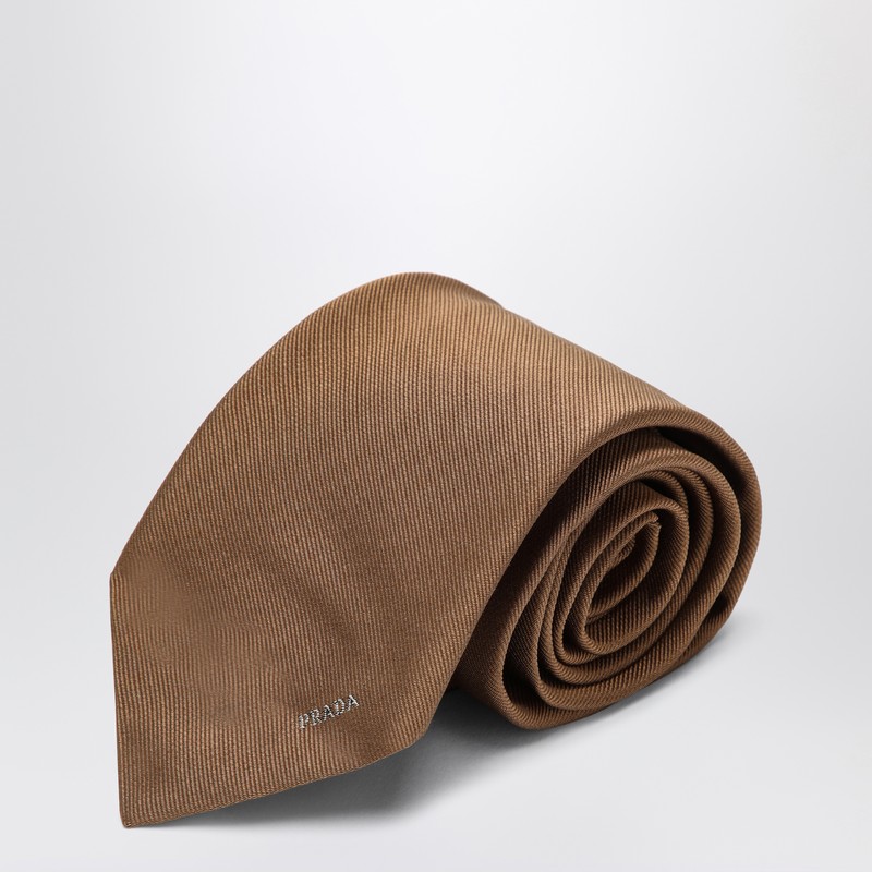 Caramel coloured silk tie with logo