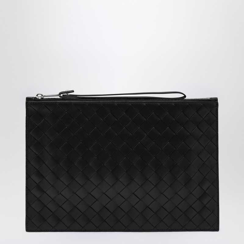 Large pouch black in Intrecciato
