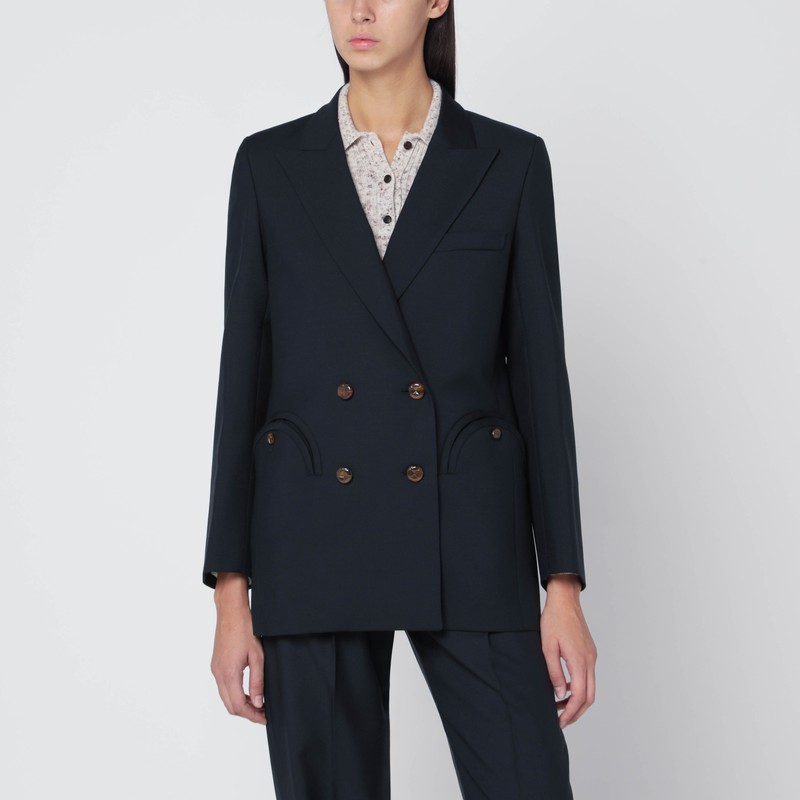 Navy blue wool and mohair blazer first class