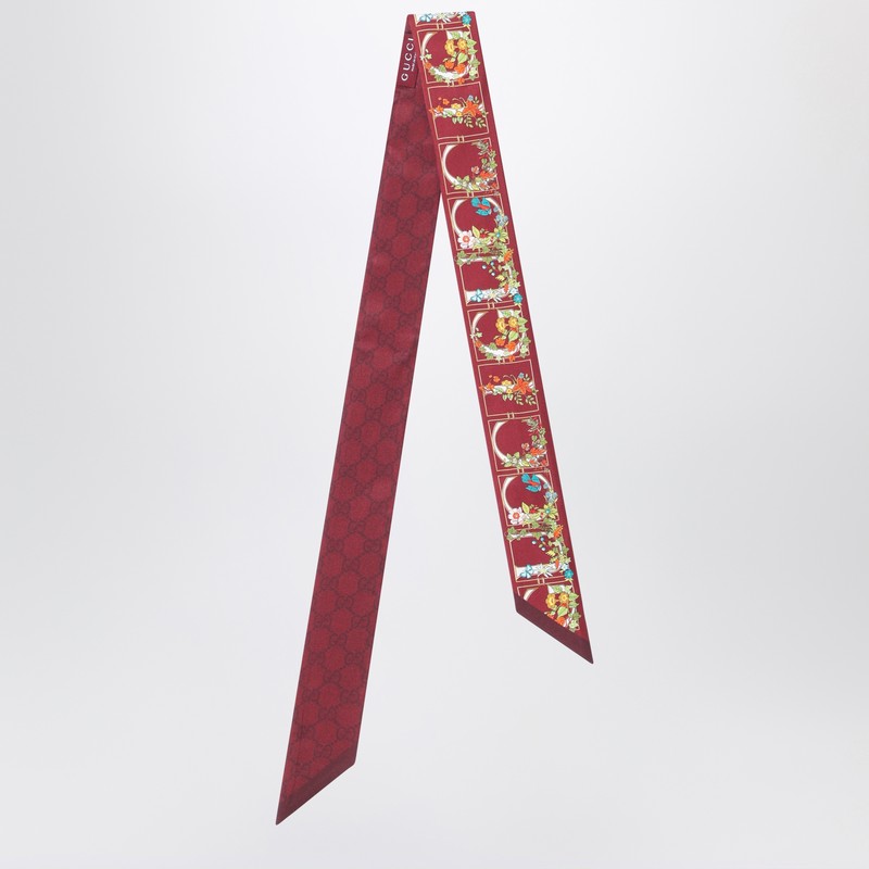 Burgundy silk floral print scarf
