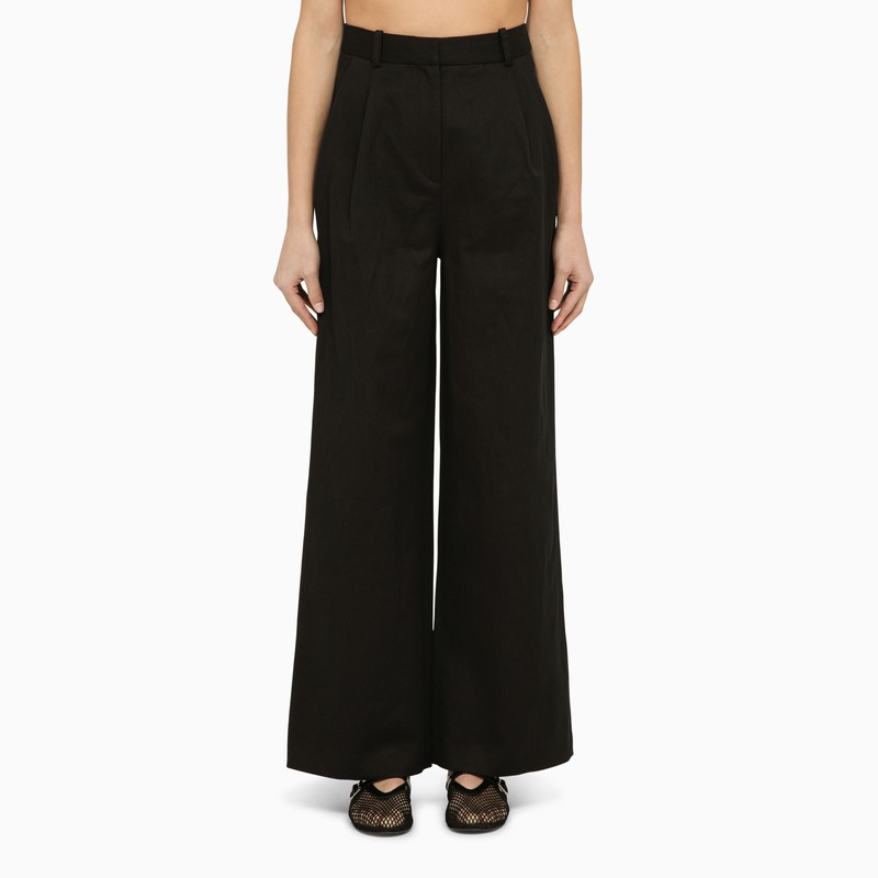 Black cotton and linen trousers