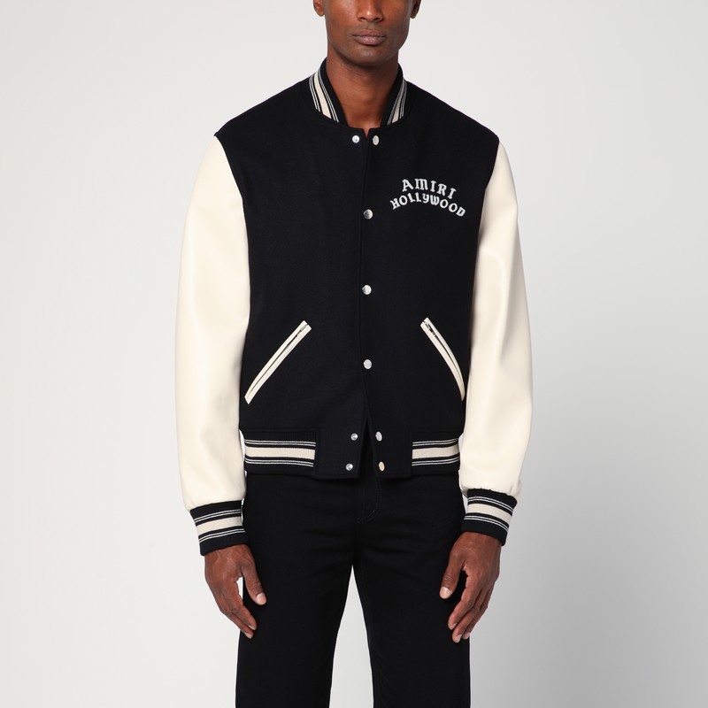 Black/ivory wool blend bomber jacket
