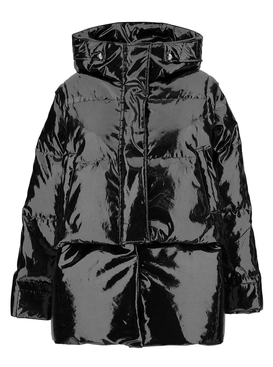 Chiara 女士宽松款黑色亮面尼龙带logo贴布羽绒服 Gaudenzi 独家