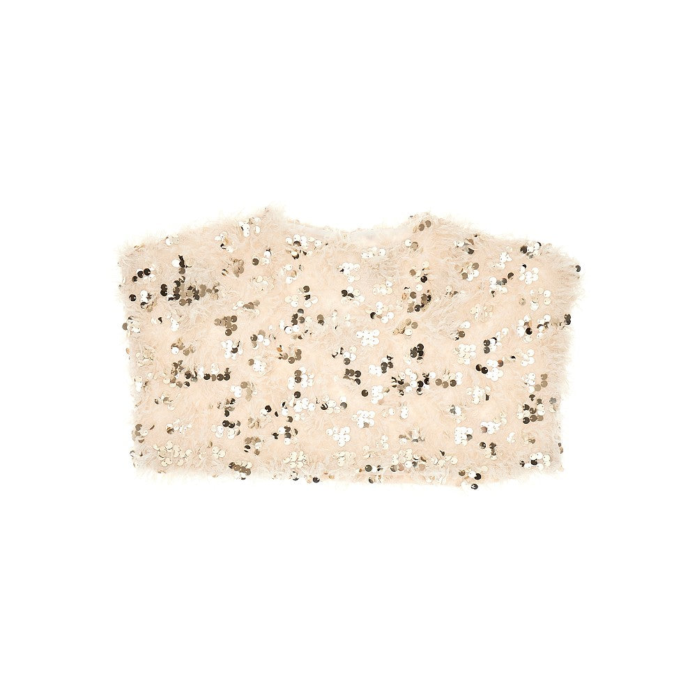 DOUDOU Sequins and feathers cropped top Kids 10Y