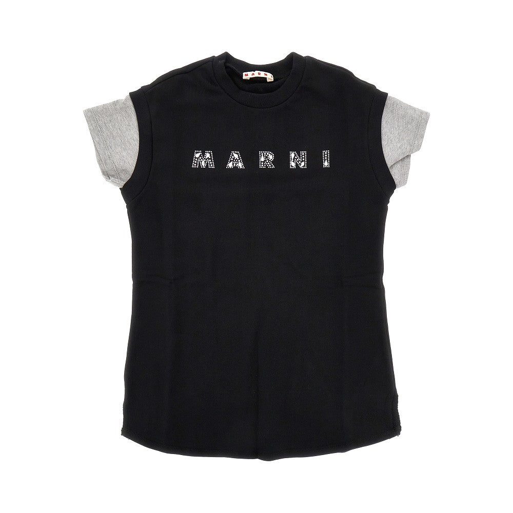 MARNI Fleece mini dress with strass logo Kids 8Y