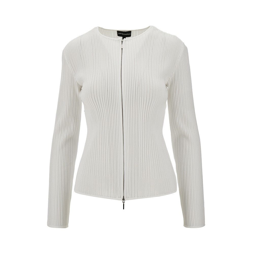 EMPORIO ARMANI Ottoman fabric full-zip cardigan Woman 44