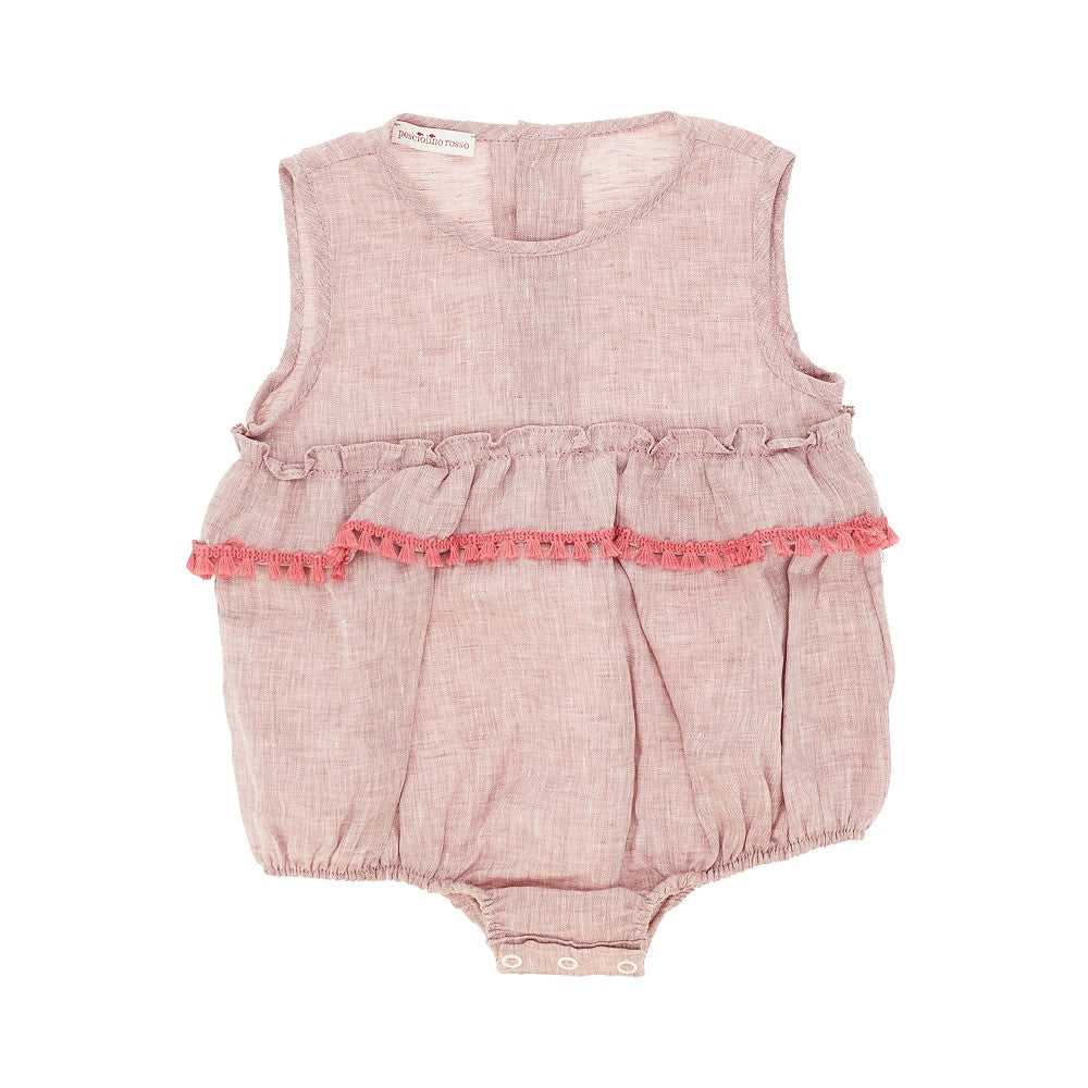 PESCIOLINO ROSSO Linen romper suit with tassels Kids 6M