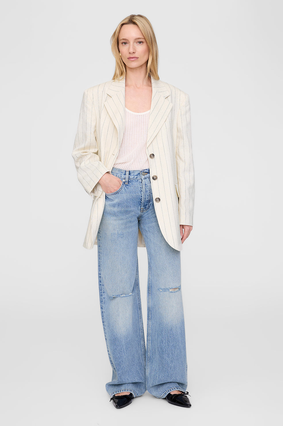 Sara Blazer - Cream And Black Stripe Xs