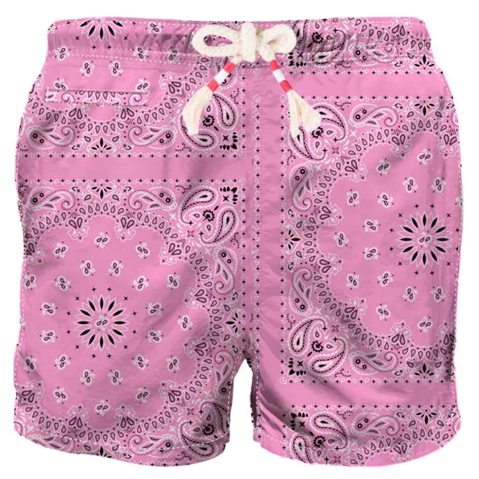 MC2 Saint Barth Man Swim Shorts With Pink Bandanna Print