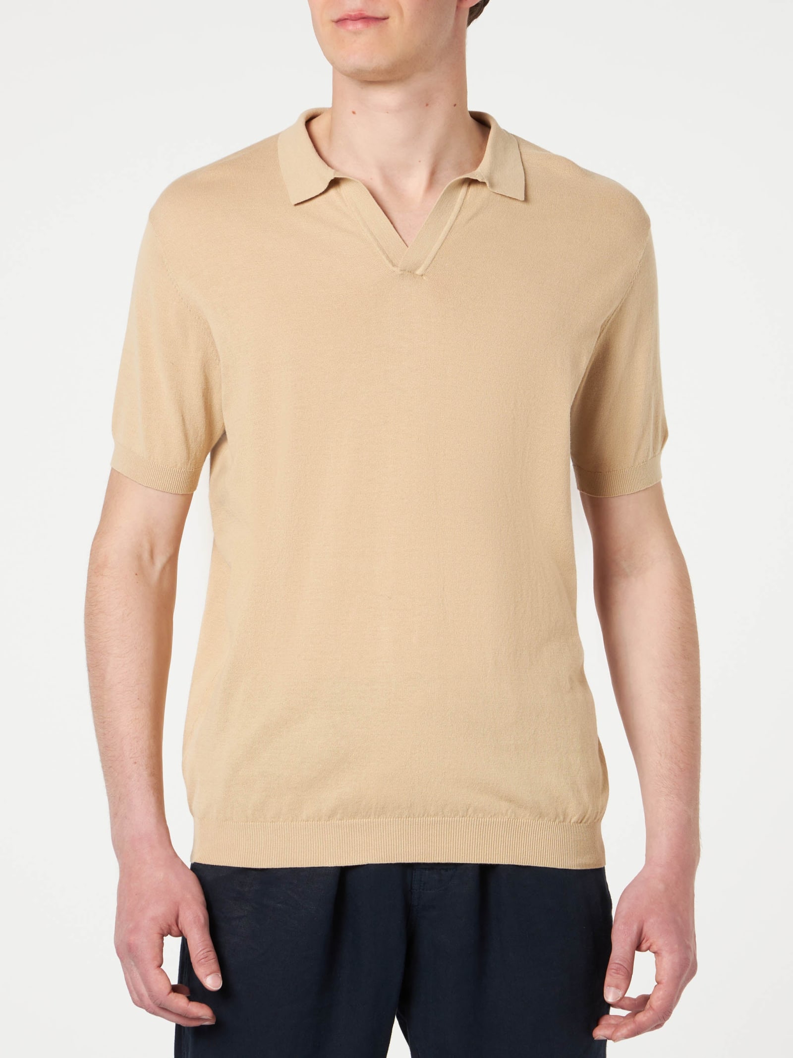 MC2 Saint Barth Sloan Beige Knitted Buttonless Polo Shirt