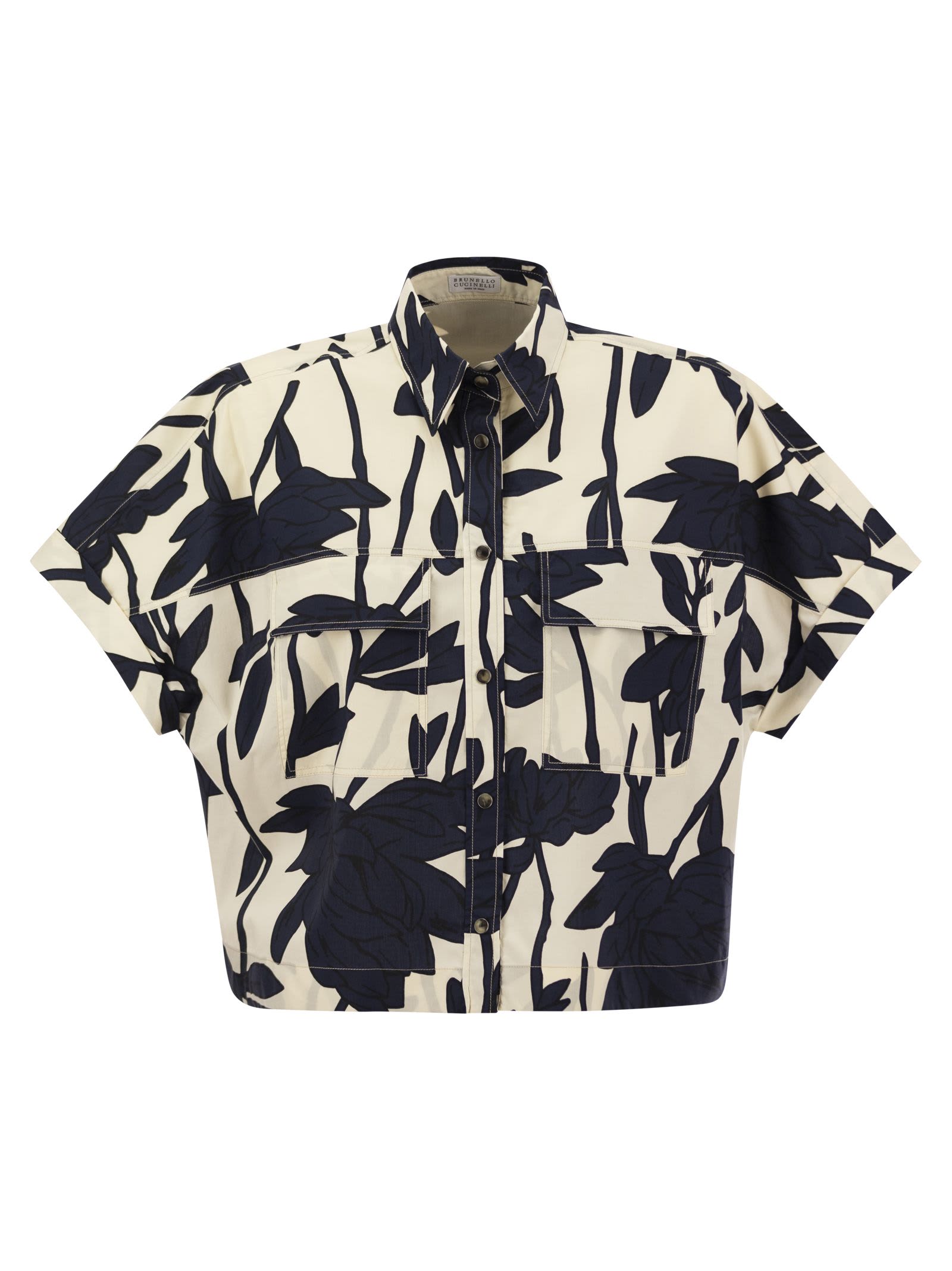 Brunello Cucinelli Ramage Print Cotton Poplin Shirt