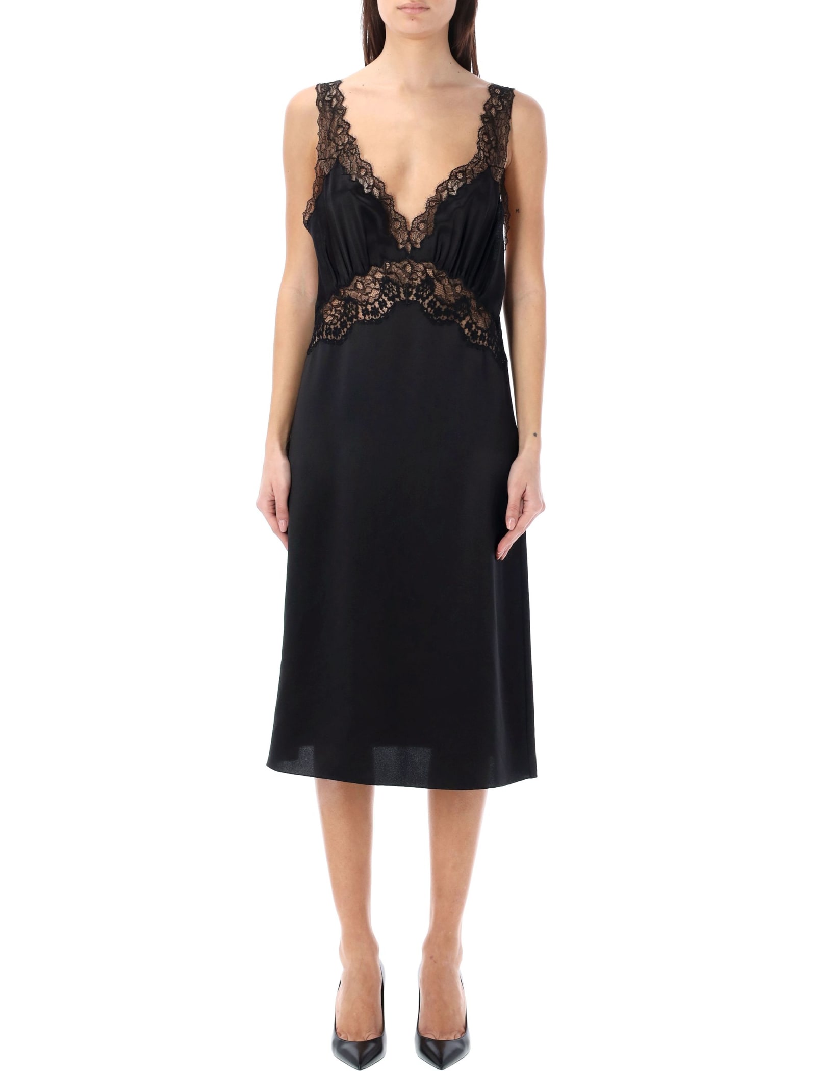Saint Laurent Slip V-neck Lace Dress