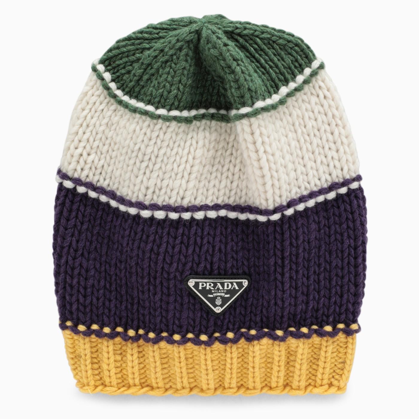 Prada Yellow/papaya Striped Wool And Cashmere Hat