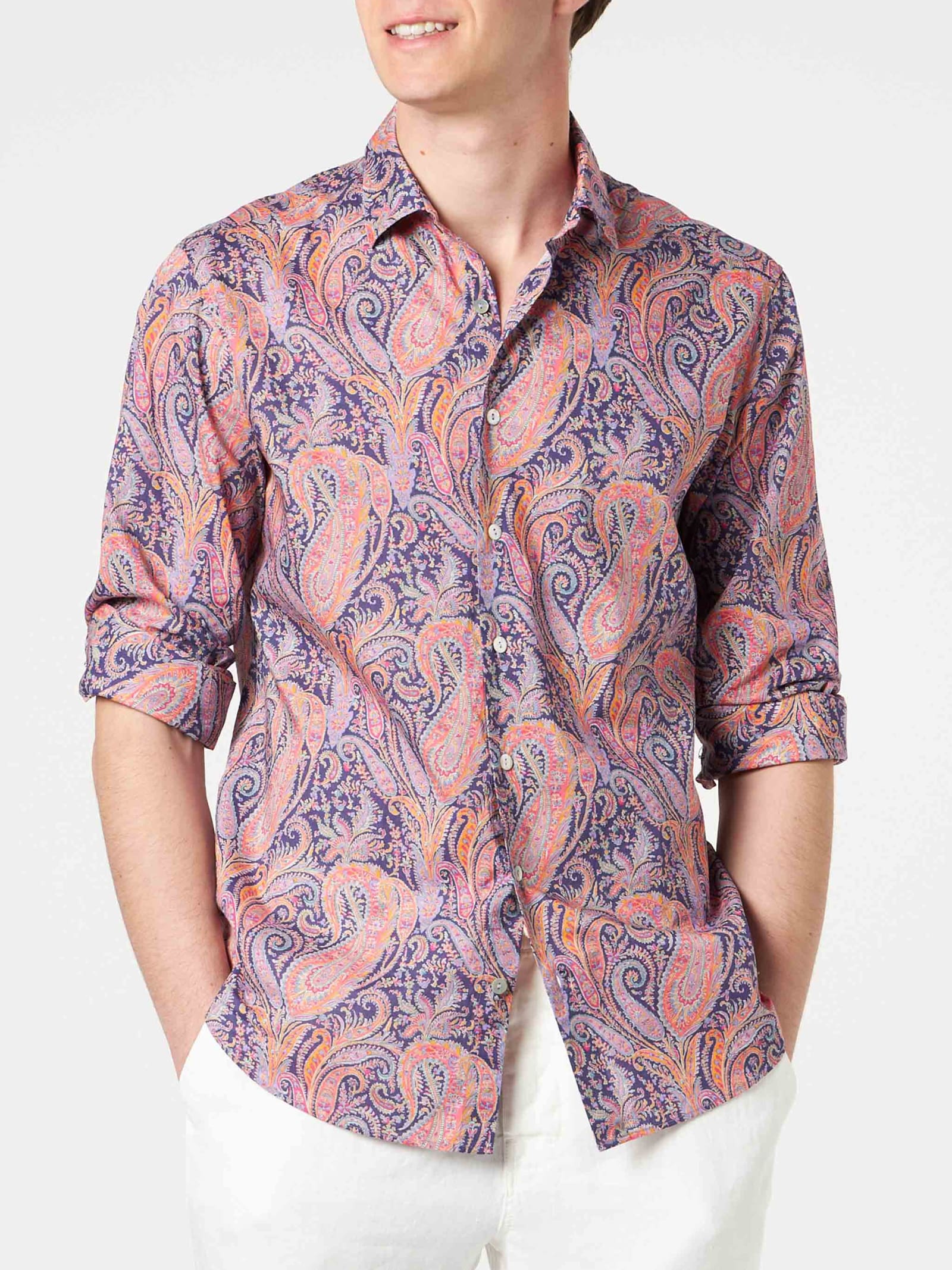 MC2 Saint Barth Man Muslin Cotton Sikelia Shirt With Paisley Print Made With Liberty Fabric