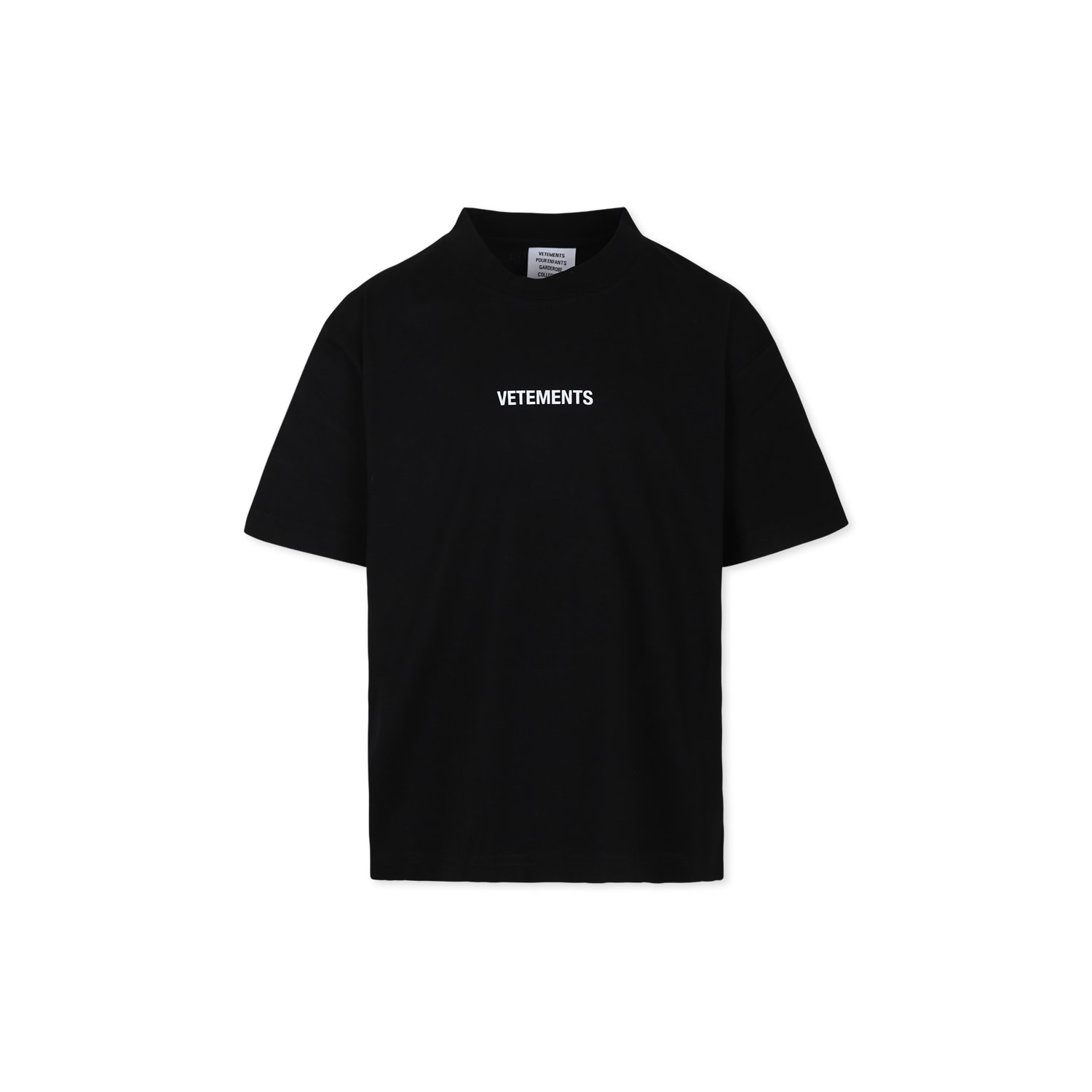 VETEMENTS Black T-shirt For Kids With White Logo