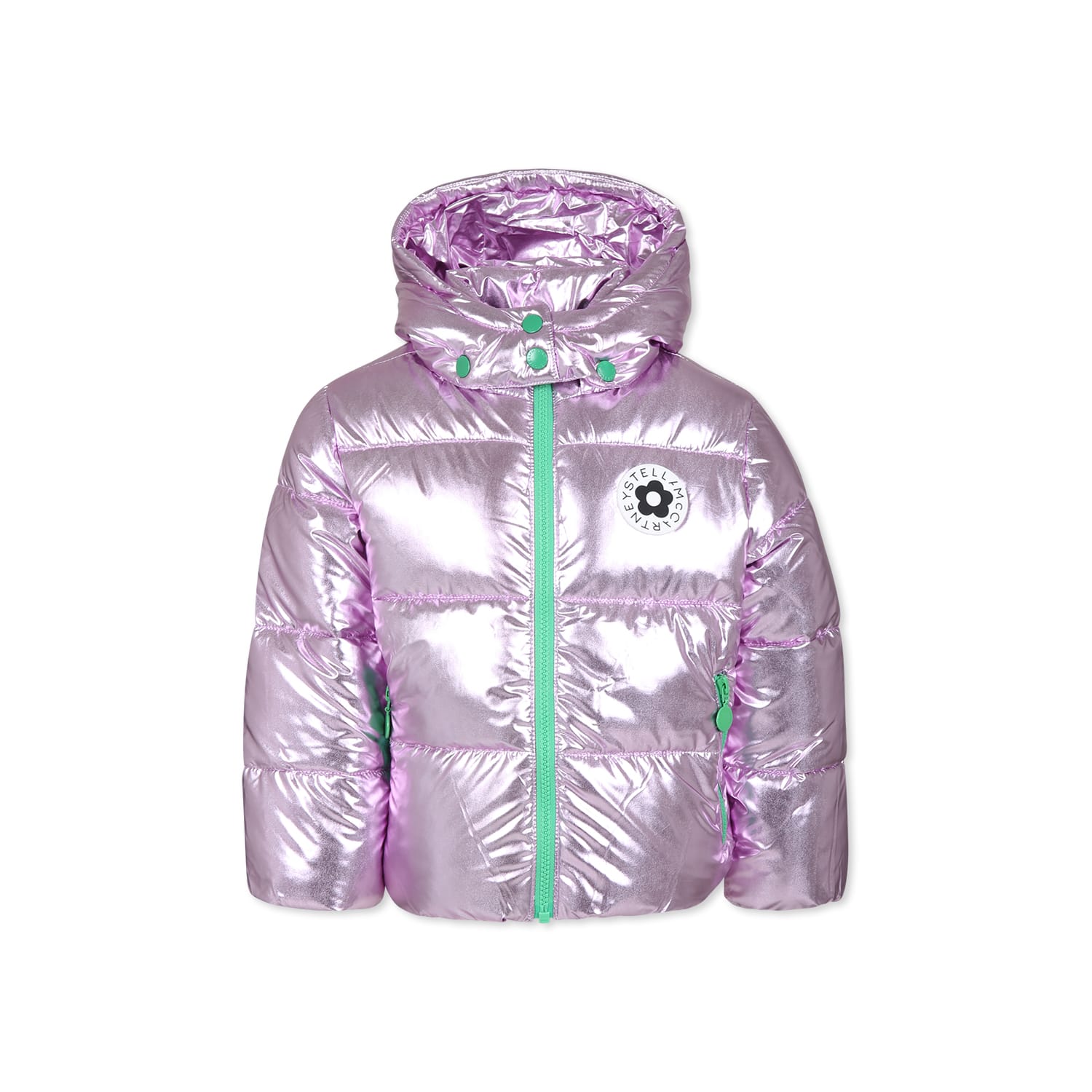 Stella McCartney Kids Pink Down Jacket For Girl With Logo