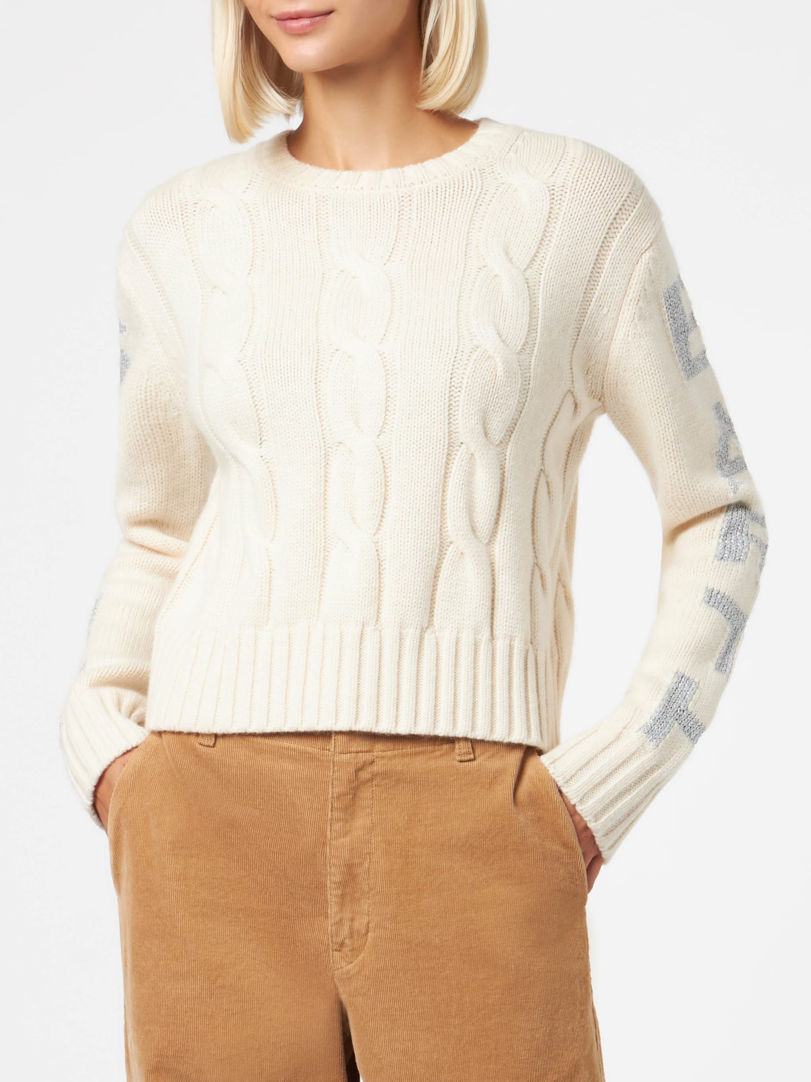 MC2 Saint Barth Woman Crewneck Braided Sweater With Saint Barth Lurex Print