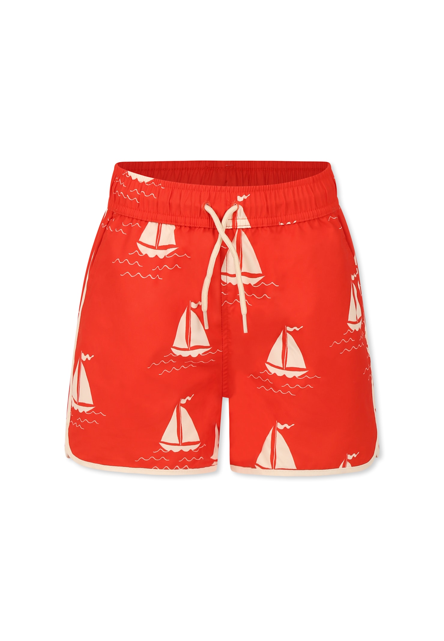 Mini Rodini Red Swim Shorts For Boy With Sailboat