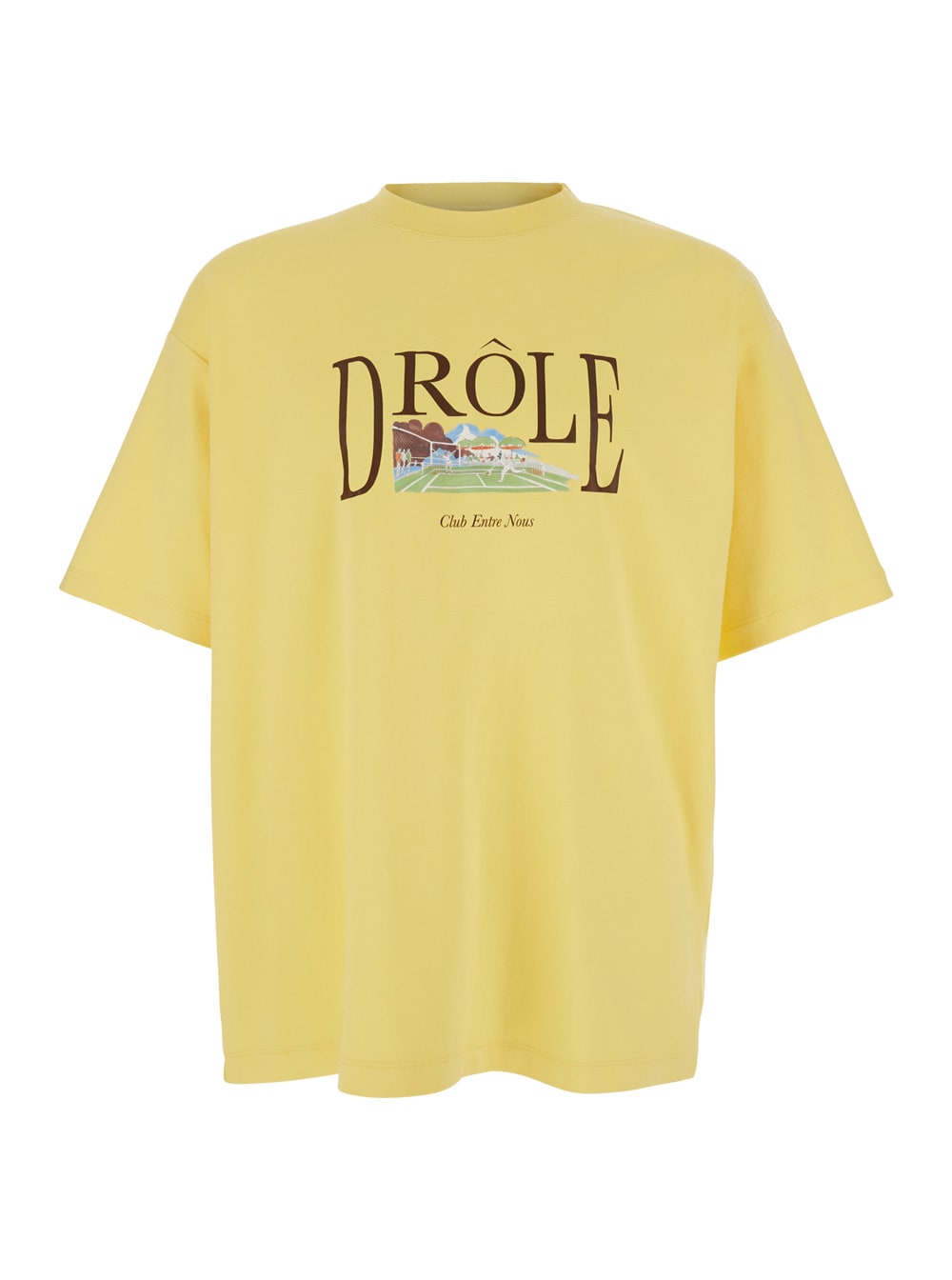 Drôle de Monsieur le T-shirt Tennis Court Yellow Crewneck T-shirt With Maxi Print On The Front In Cotton Man