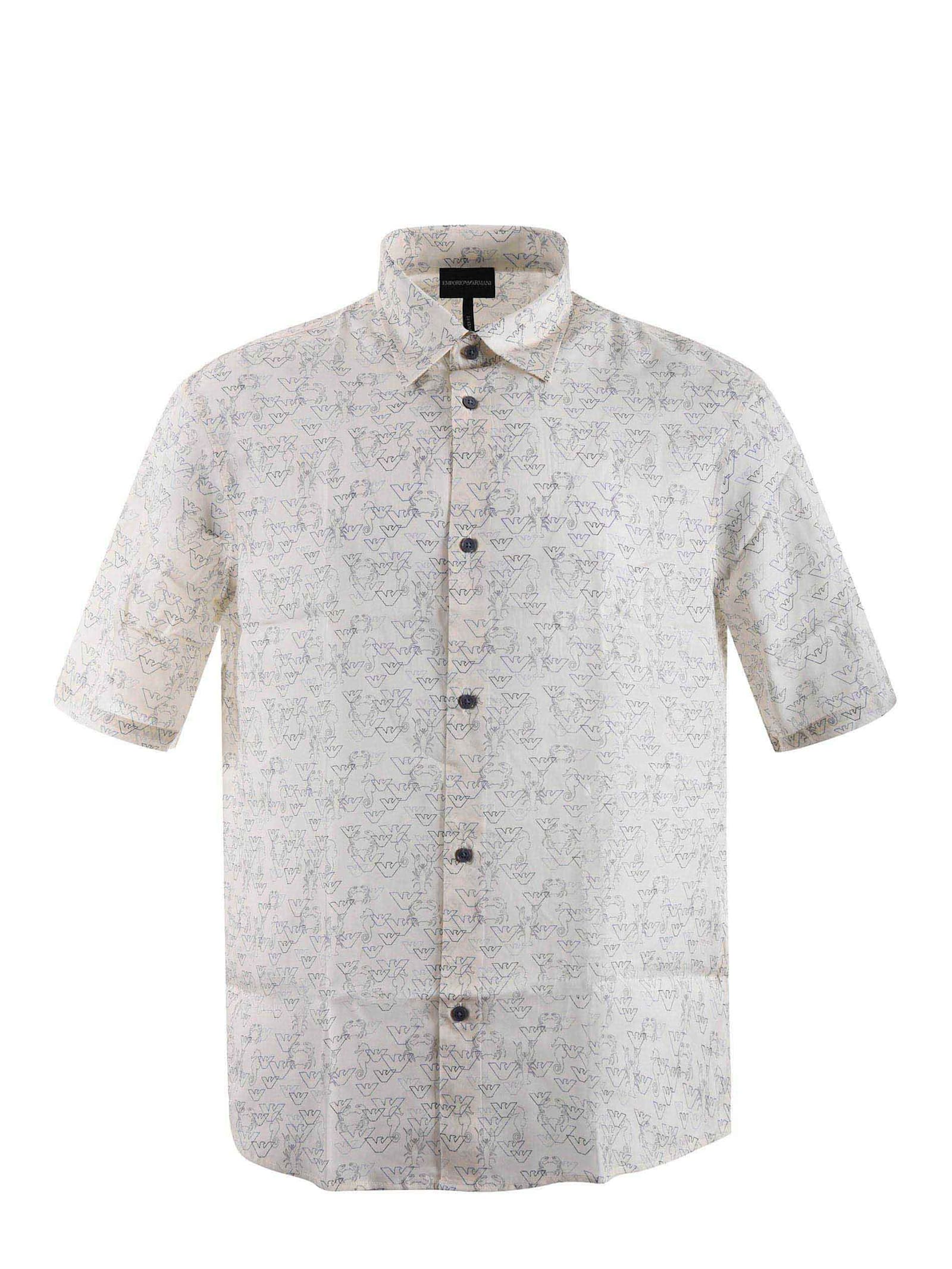 Emporio Armani All-over Eagle And Seaside Theme Printed Asv Shirt