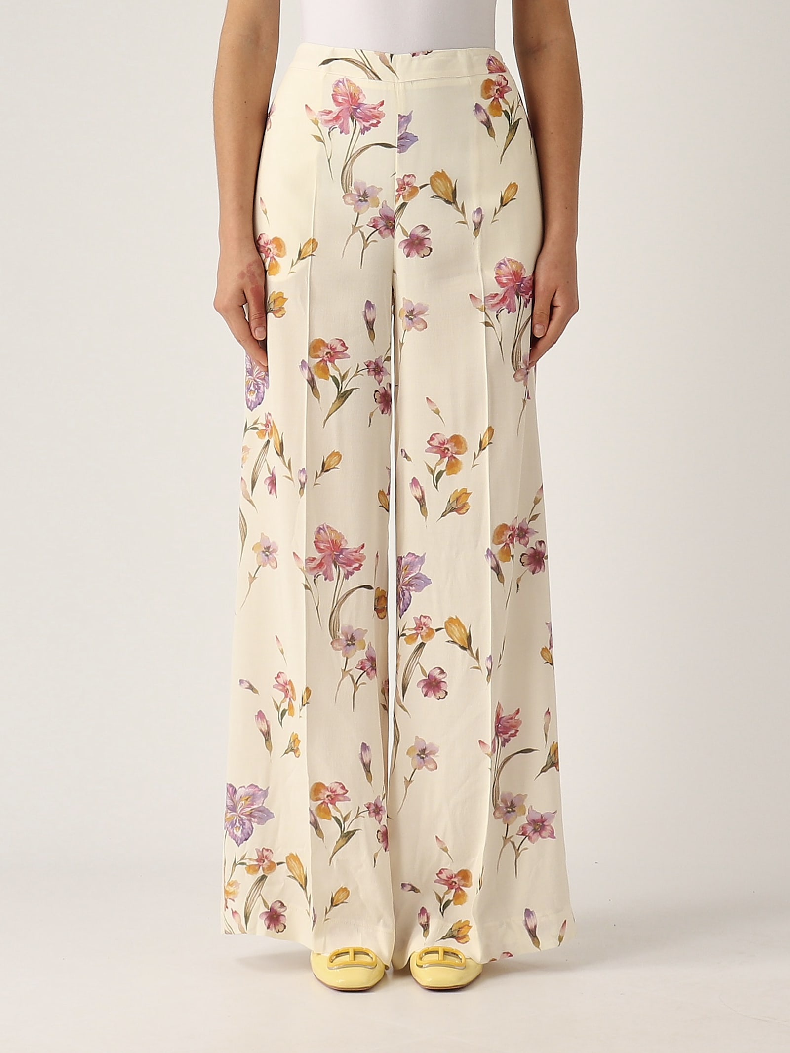 TwinSet Pantalone In Crepe De Chine A Fiori Trousers