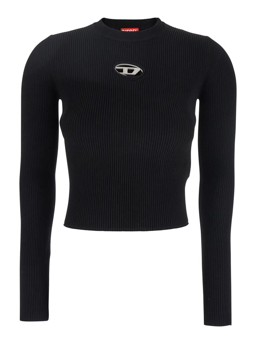 'M-Valari' Black Sweater With Oval D Logo Plaque On The Front In Viscose Blend Woman