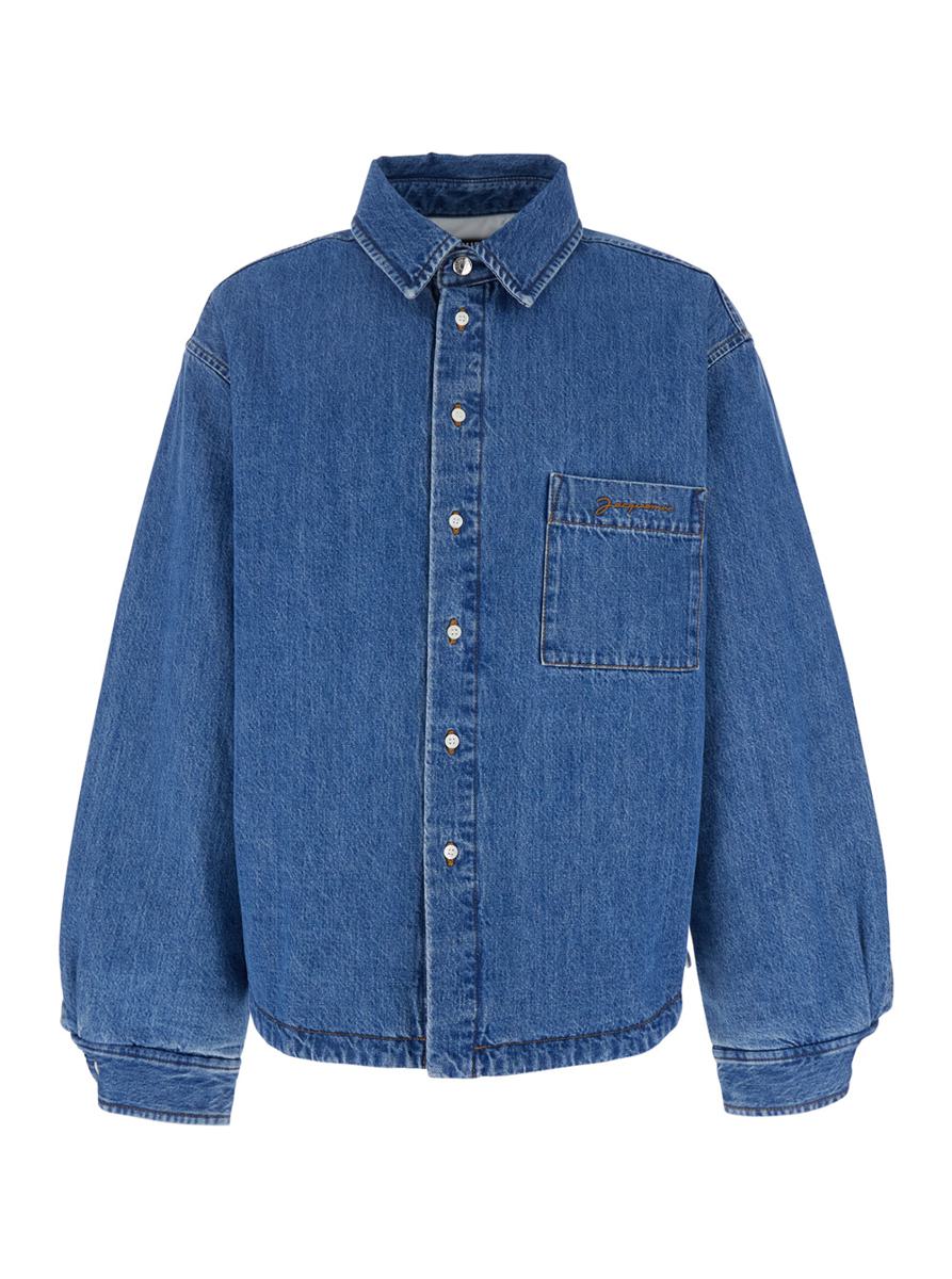 'La Chemise Boulanger' Blue Jacket With Classic Collar And Logo Embroidery On The Front In Denim Man